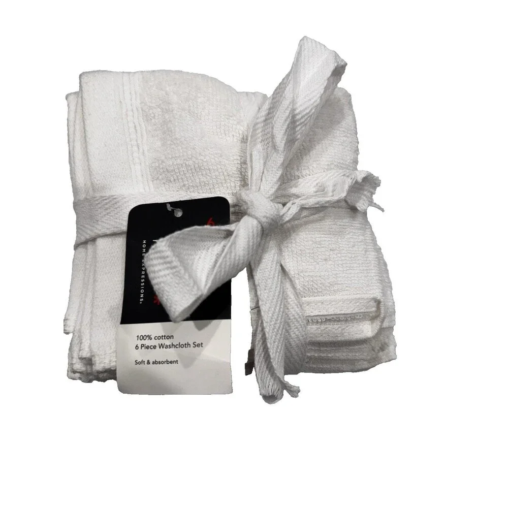 New Home Expressions Bright White  Cotton Wash Cloths Set of 6